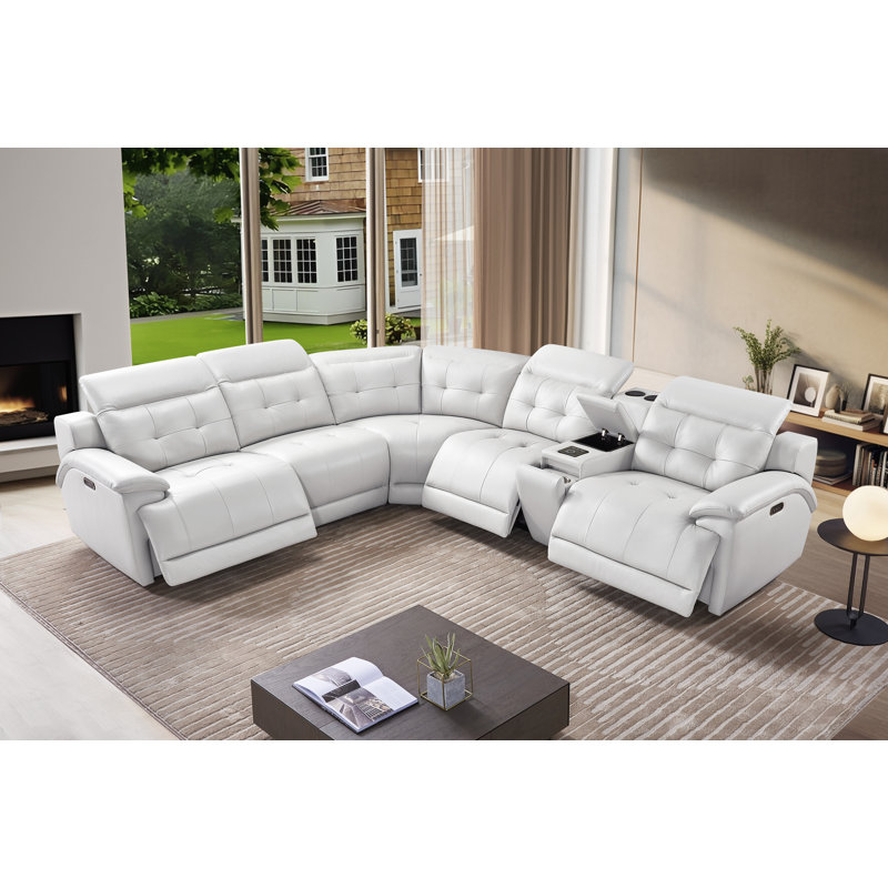 Latitude Run® Power Leather Reclining Sectional Recliner Couch, 3